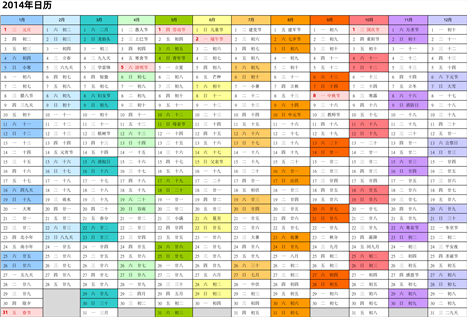 日历表2014年